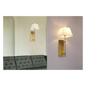 JS-GL-546-W - Antique Brass Metal & Fabric Shade Modern Wall Light