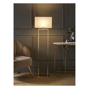 JS-GL-5520-AB-F - Antique Brass Metal & Fabric Shade Modern Floor Lamp