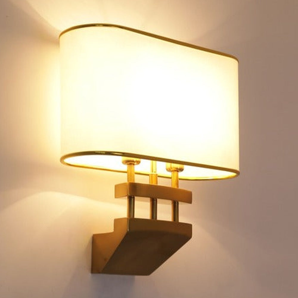 JS-GL-563-W - Antique Brass Metal & Fabric Shade Modern Wall Light