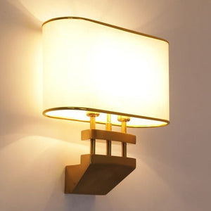 JS-GL-563-W - Antique Brass Metal & Fabric Shade Modern Wall Light
