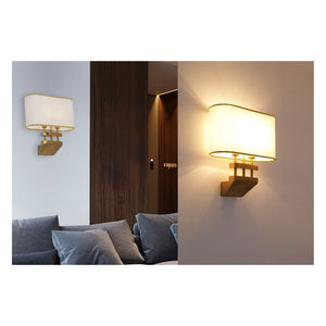 JS-GL-563-W - Antique Brass Metal & Fabric Shade Modern Wall Light