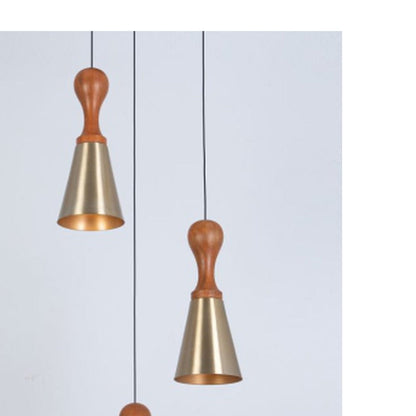 JS-GL-5950-3 - ANTIQUE BRASS & GOLD METAL & WOOD Cluster Hanging Light