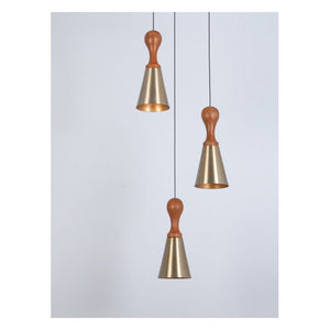 JS-GL-5950-3 - ANTIQUE BRASS & GOLD METAL & WOOD Cluster Hanging Light