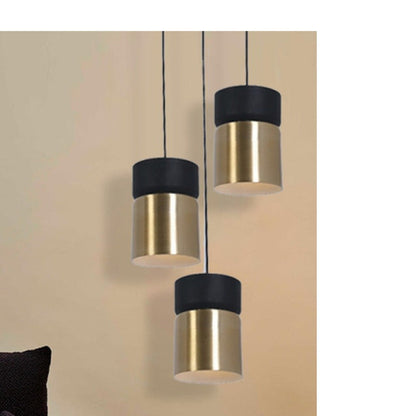 JS-GL-5952-3 - ANTIQUE BRASS & WHITE & BLACK METAL Cluster Hanging Light