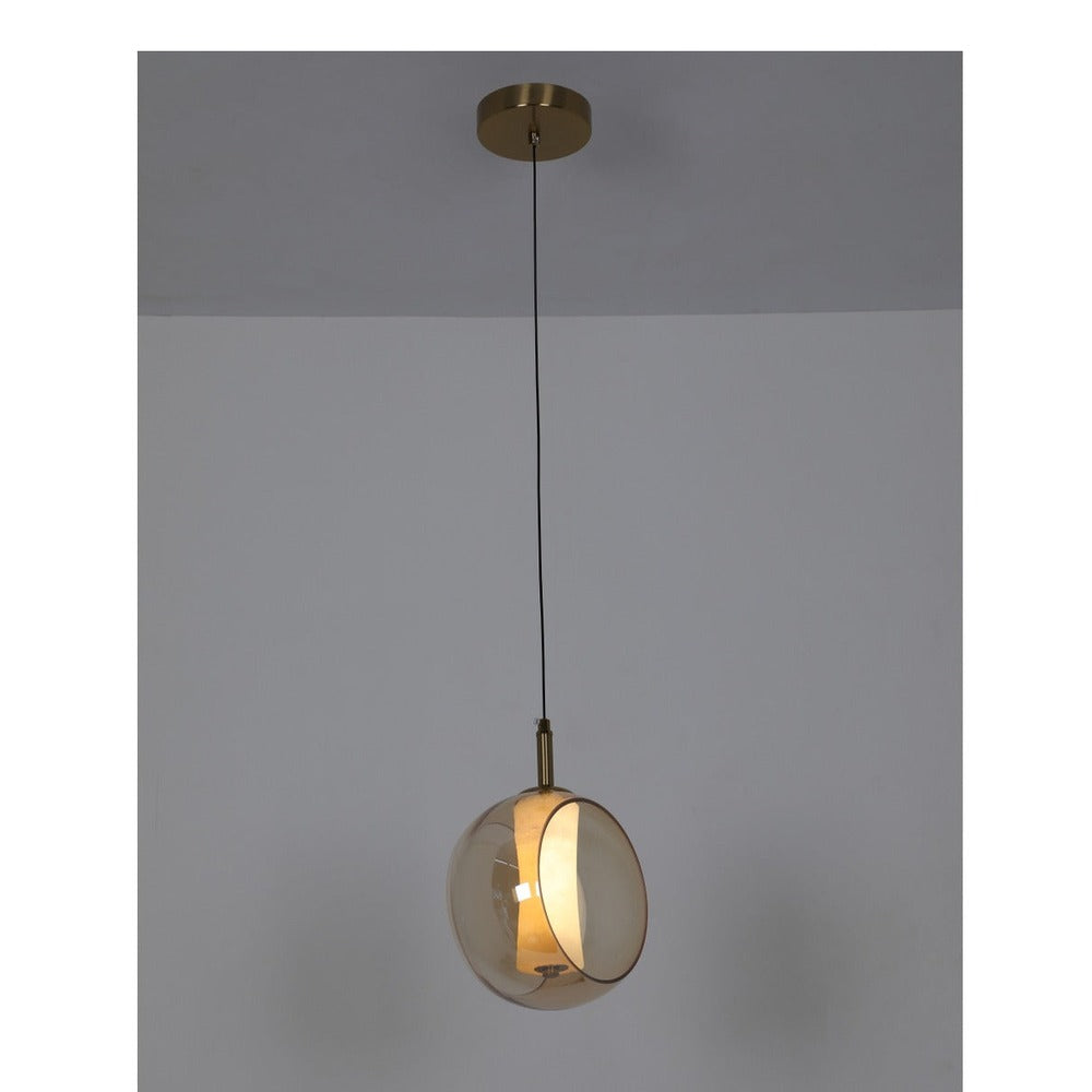 JS-GL-6039-1AM - Antique Brass Metal & Glass & Onyx Marble Hanging Light