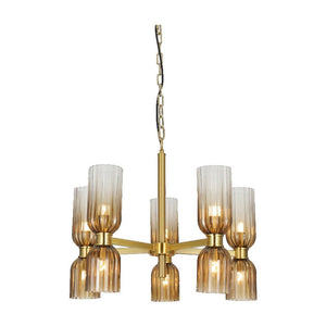 JS-GL-60820-5+5 - Antique Brass Metal & Glass Led Chandelier