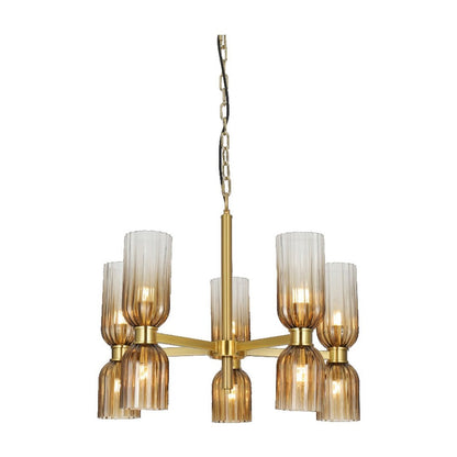 JS-GL-60820-5+5 - Antique Brass Metal & Glass Led Chandelier