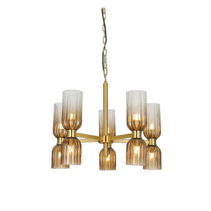 JS-GL-60820-5+5 - Antique Brass Metal & Glass Led Chandelier