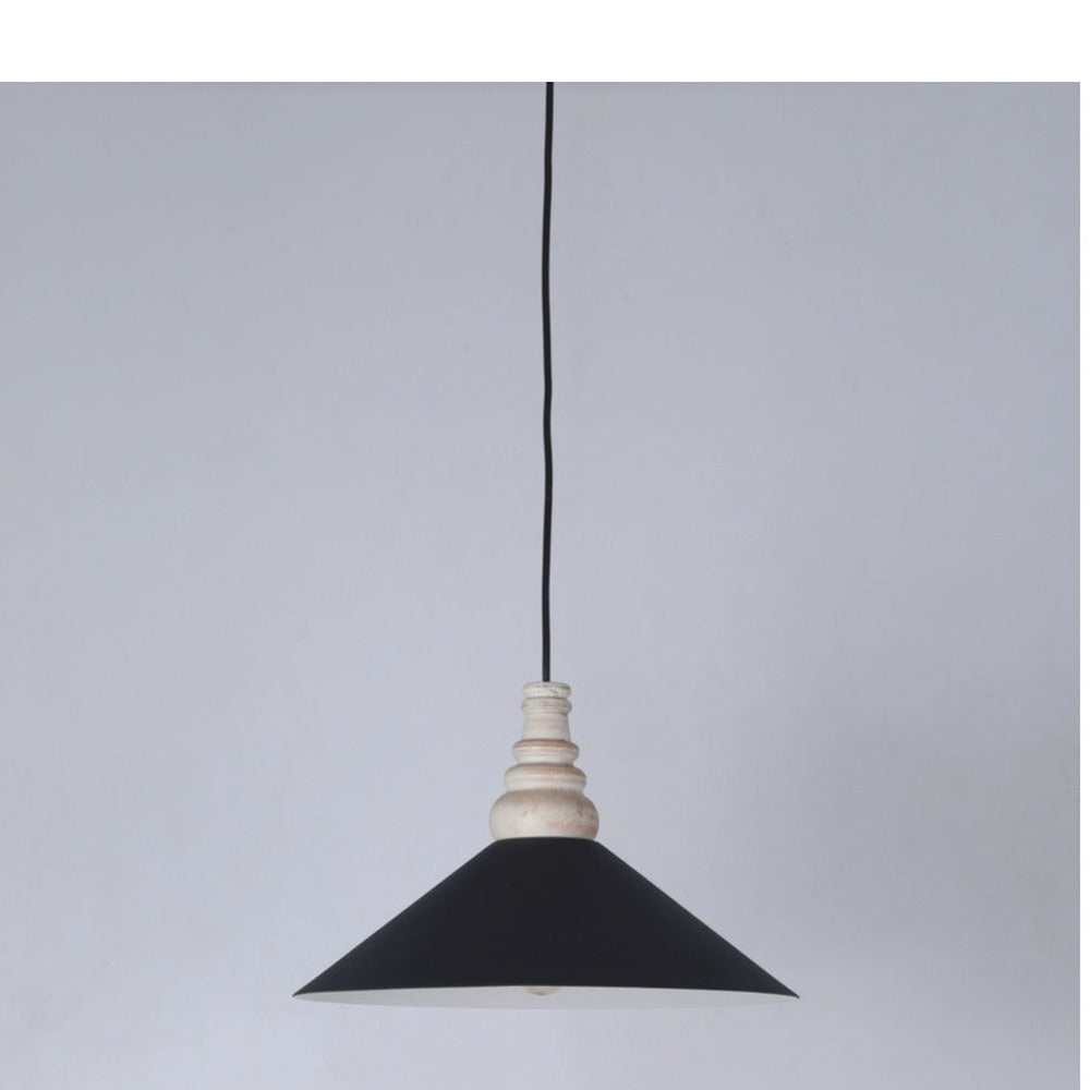 JS-GL-6143-1 - Black & White Metal & Wood Modern Hanging Light