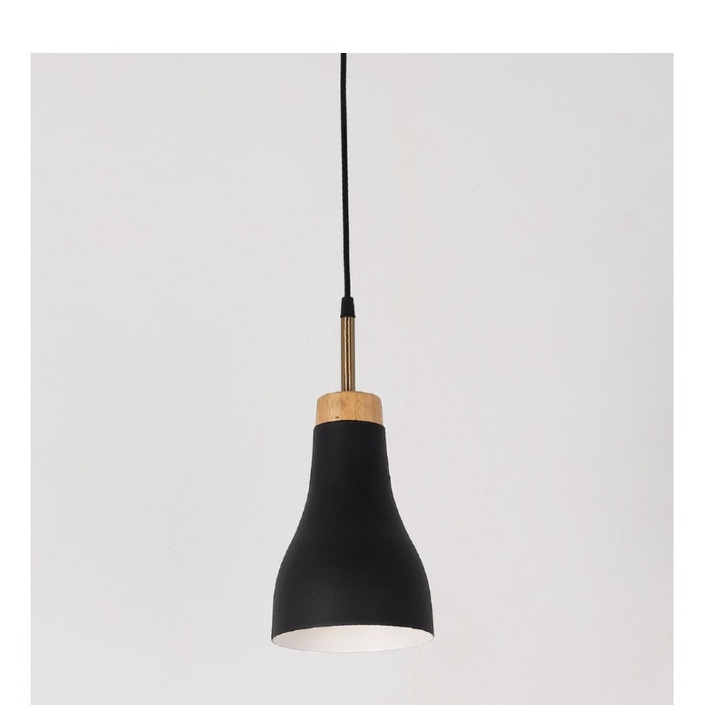 JS-GL-6144-1 - Black & White & Antique Brass Metal & Wood Modern Hanging Light