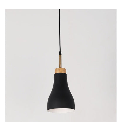 JS-GL-6144-1 - Black & White & Antique Brass Metal & Wood Modern Hanging Light