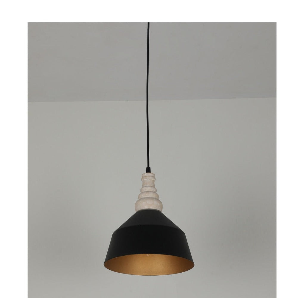 JS-GL-6168-1 - Black & Gold Metal & Wood Modern Hanging Light