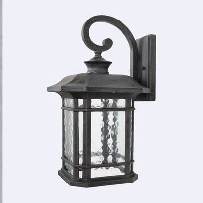 JS-GL-62-L - Rustic Grey Metal & Glass Outdoor Wall Light