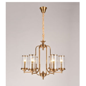 JS-GL-6231-6 - Antique Brass Metal & Amber Glass Modern Chandelier