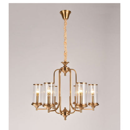 JS-GL-6231-6 - Antique Brass Metal & Amber Glass Modern Chandelier