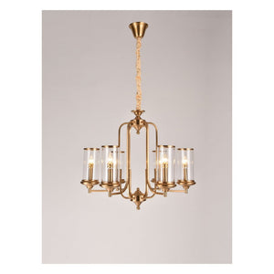 JS-GL-6231-6 - Antique Brass Metal & Amber Glass Modern Chandelier