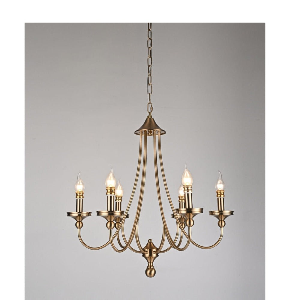 JS-GL-6269-6 - Antique Brass Metal Candle Arm Chandelier