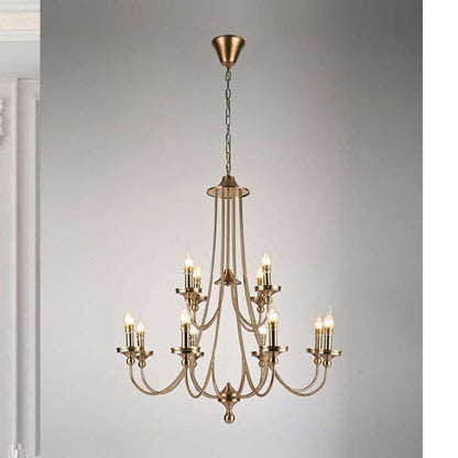 JS-GL-6269-8+4 - Antique Brass Metal Candle Arm Chandelier
