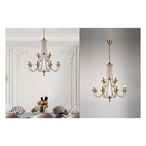 JS-GL-6269-8+4 - Antique Brass Metal Candle Arm Chandelier