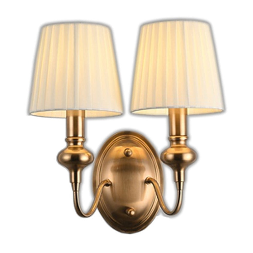 JS-GL-6272-2W - Antique Brass Metal & Fabric Shade Modern Wall Light
