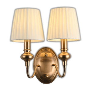 JS-GL-6272-2W - Antique Brass Metal & Fabric Shade Modern Wall Light