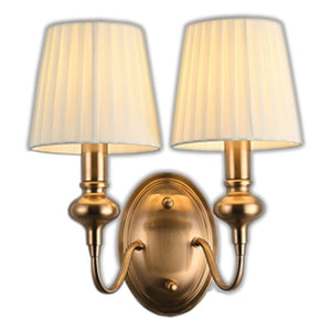 JS-GL-6272-2W - Antique Brass Metal & Fabric Shade Modern Wall Light