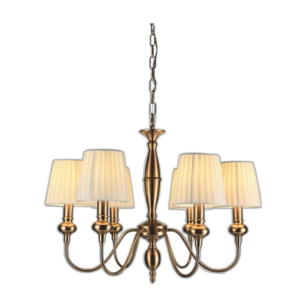 JS-GL-6272-6P - Antique Brass Metal & Fabric Shade Cloth Shading Chandelier