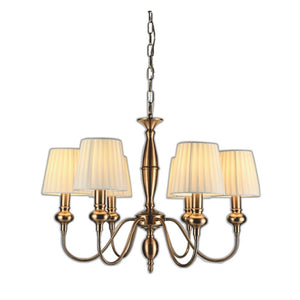 JS-GL-6272-6P - Antique Brass Metal & Fabric Shade Cloth Shading Chandelier