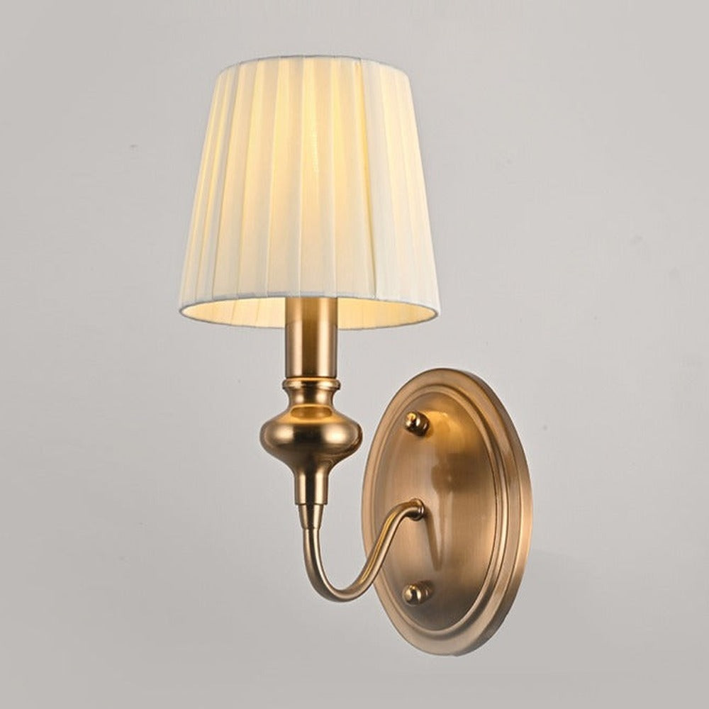 JS-GL-6272/1W - Antique Brass Metal & Fabric Shade Modern Wall Light