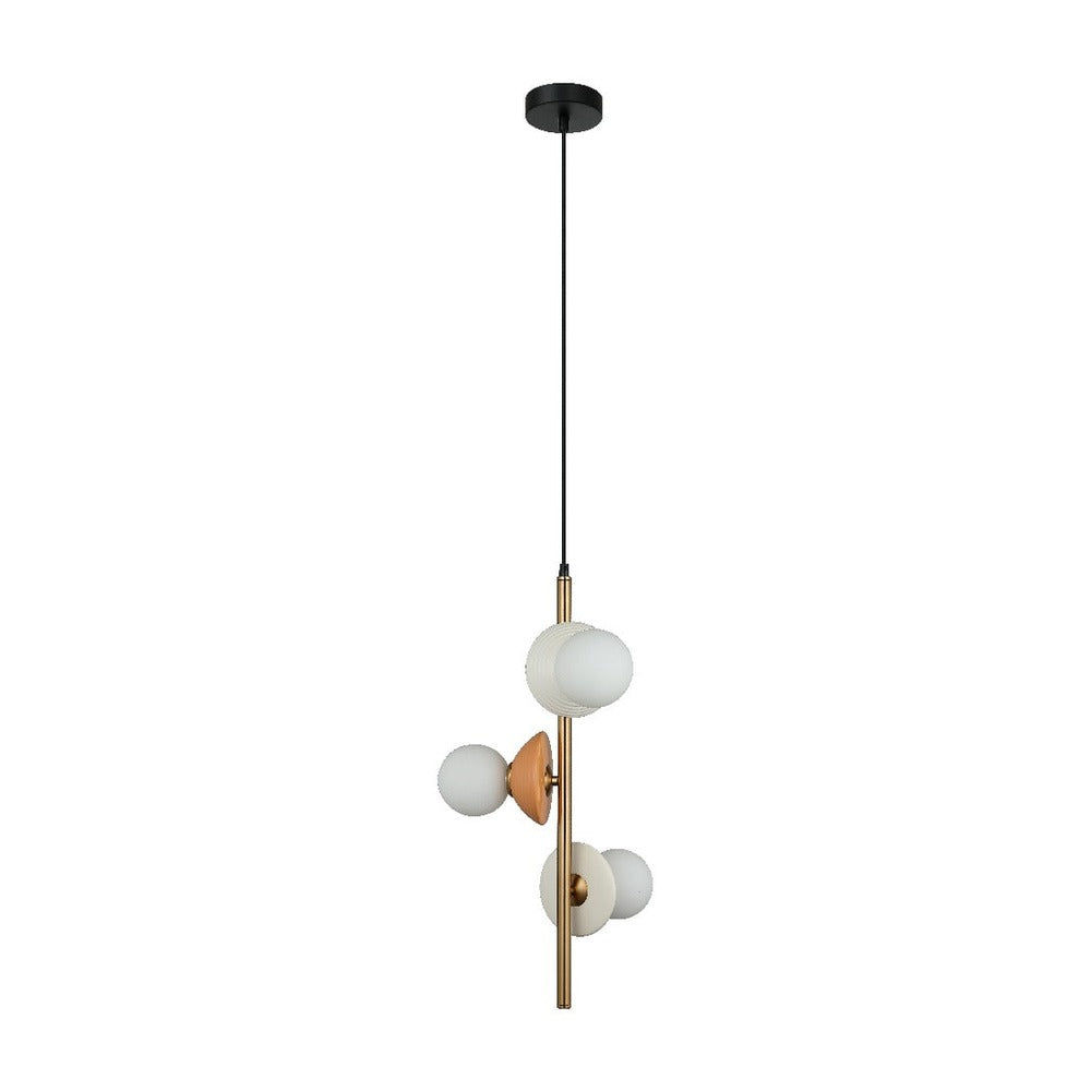 JS-GL-6349-3 CRM - Antique Brass Metal & Ceramic Glass Hanging Light