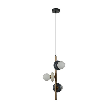 JS-GL-6349-3 GR - Antique Brass Metal & Ceramic Glass Hanging Light