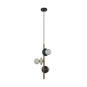JS-GL-6349-3 GR - Antique Brass Metal & Ceramic Glass Hanging Light