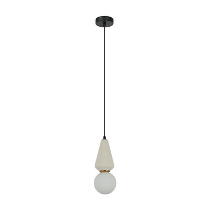 JS-GL-6356-1 - Antique Brass Metal & Ceramic Glass Hanging Light