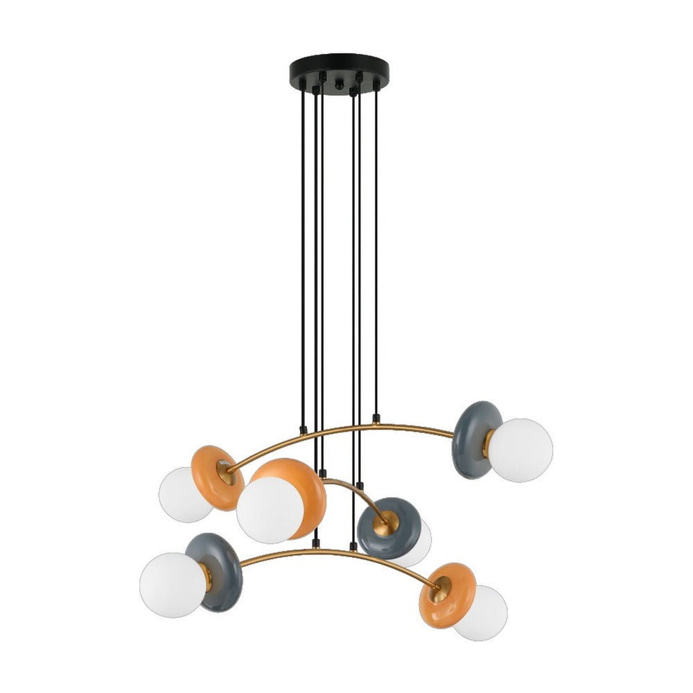 JS-GL-6363-6 - Antique Brass Metal & Ceramic Glass Ball Lights