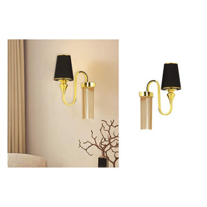 JS-GL-639 -W - Antique Brass Metal & Fabric Shade Modern Wall Light