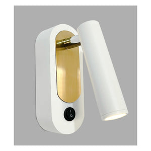 JS-GL-6410-WH - ANTIQUE BRASS & WHITE METAL Bedside Led Reading Wall Light