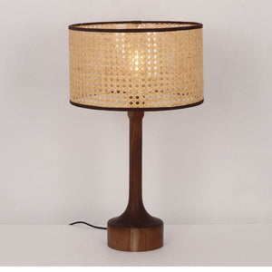 JS-GL-6487-TL - Wood Finish Metal & Rattan Cane Table Lamp