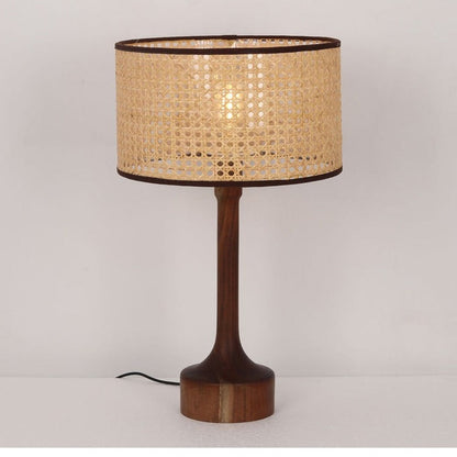 JS-GL-6487-TL - Wood Finish Metal & Rattan Cane Table Lamp