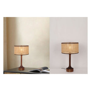 JS-GL-6487-TL - Wood Finish Metal & Rattan Cane Table Lamp