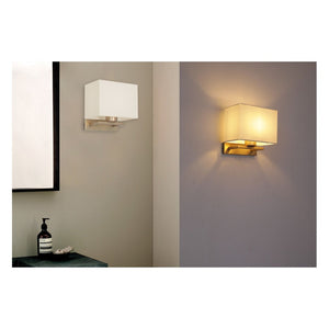JS-GL-6615-W - Antique Brass Metal & Fabric Shade Modern Wall Light