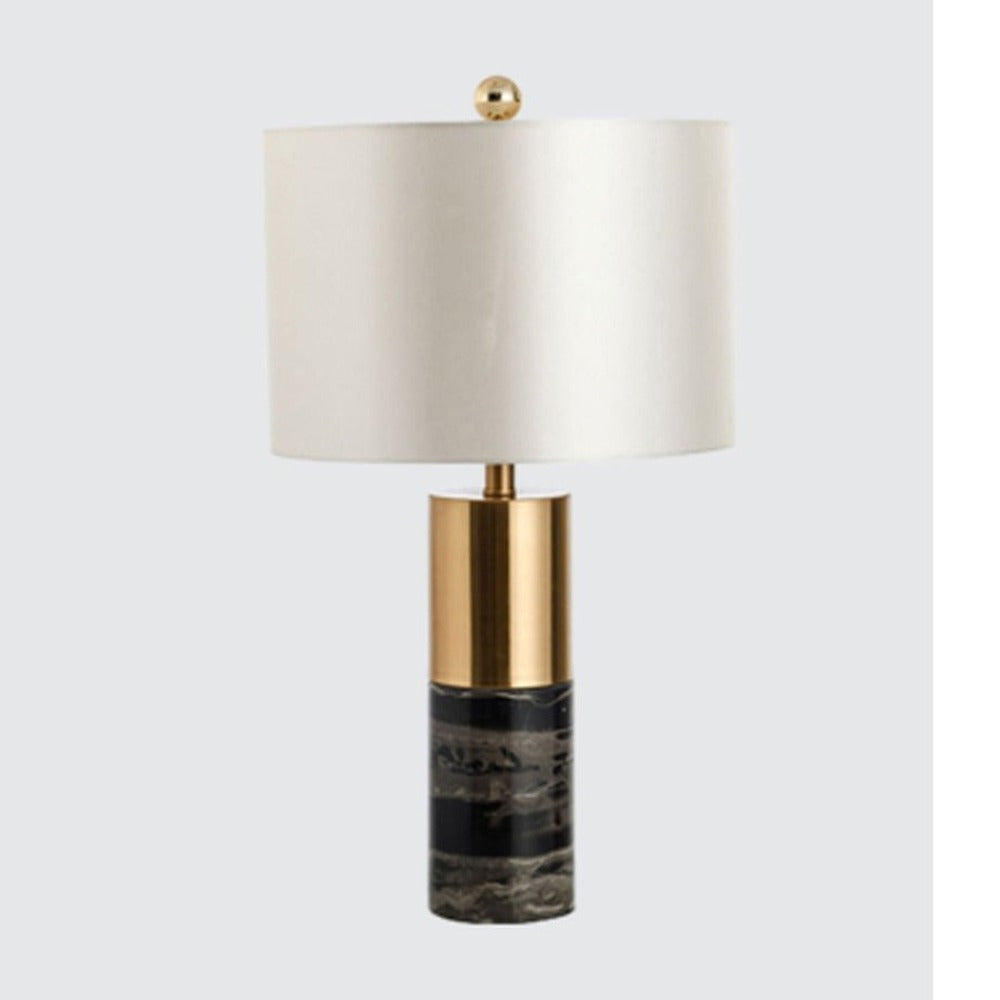 JS-GL-6619-T-BK - BLACK MARBLE & ANTIQUE BRASS METAL & FABRIC SHADE Led Table Lamp