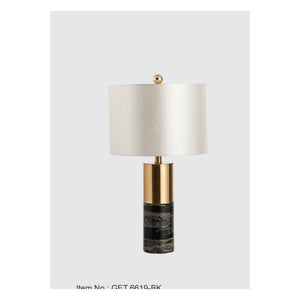 JS-GL-6619-T-BK - BLACK MARBLE & ANTIQUE BRASS METAL & FABRIC SHADE Led Table Lamp