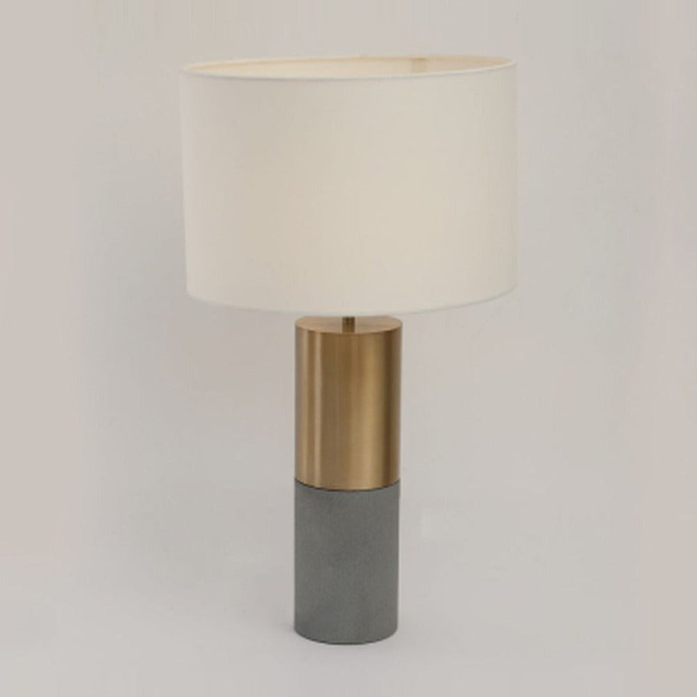 JS-GL-6619-T-GY - ANTIQUE BRASS & GREY METAL & FABRIC SHADE Modern Hanging Light