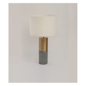 JS-GL-6619-T-GY - ANTIQUE BRASS & GREY METAL & FABRIC SHADE Modern Hanging Light