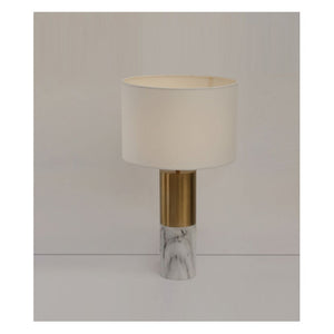 JS-GL-6619-T-WH - ANTIQUE BRASS & WHITE MARBLE METAL & FABRIC SHADE Led Table Lamp