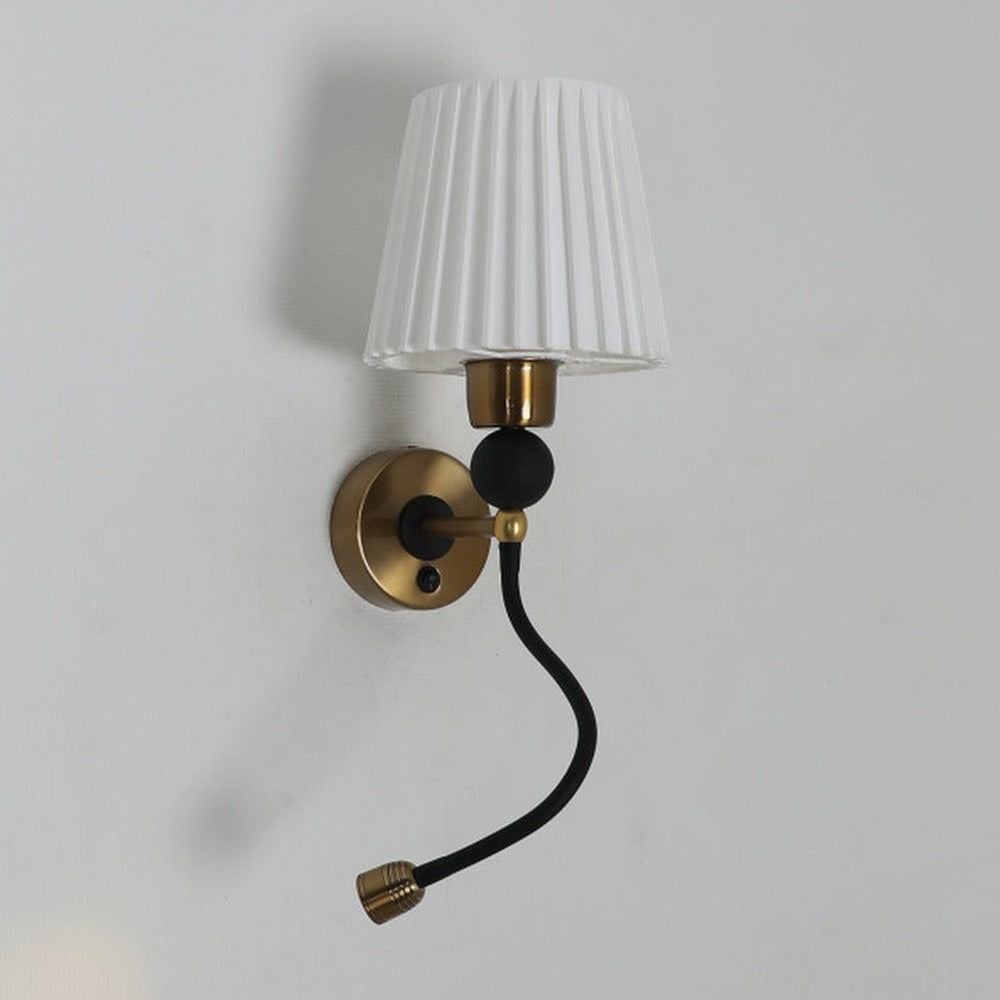 JS-GL-6620-PLA - Antique Brass & Black Metal & Fabric Shade Modern Wall Light