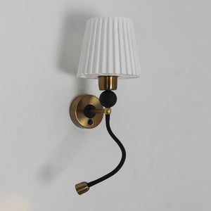 JS-GL-6620-PLA - Antique Brass & Black Metal & Fabric Shade Modern Wall Light