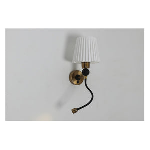 JS-GL-6620-PLA - Antique Brass & Black Metal & Fabric Shade Modern Wall Light