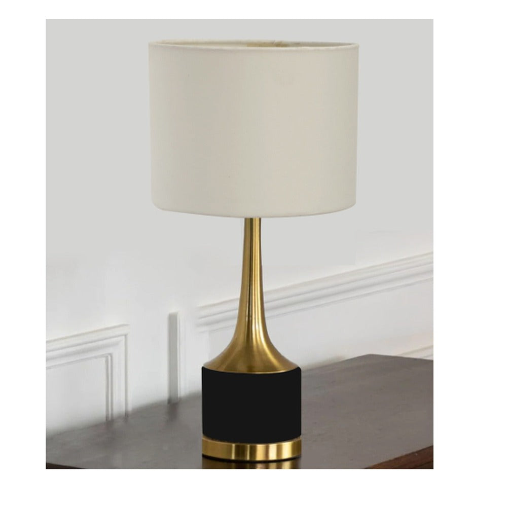 JS-GL-6622-T-BK - ANTIQUE BRASS & BLACK MARBLE FINISH METAL & FABRIC SHADE Cloth Shading Table Lamp