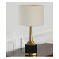 JS-GL-6622-T-BK - ANTIQUE BRASS & BLACK MARBLE FINISH METAL & FABRIC SHADE Cloth Shading Table Lamp